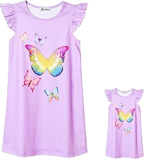 Jxstar Matching Doll & Girls Nightgowns Pajamas Princess Night Shirts Sleepwear