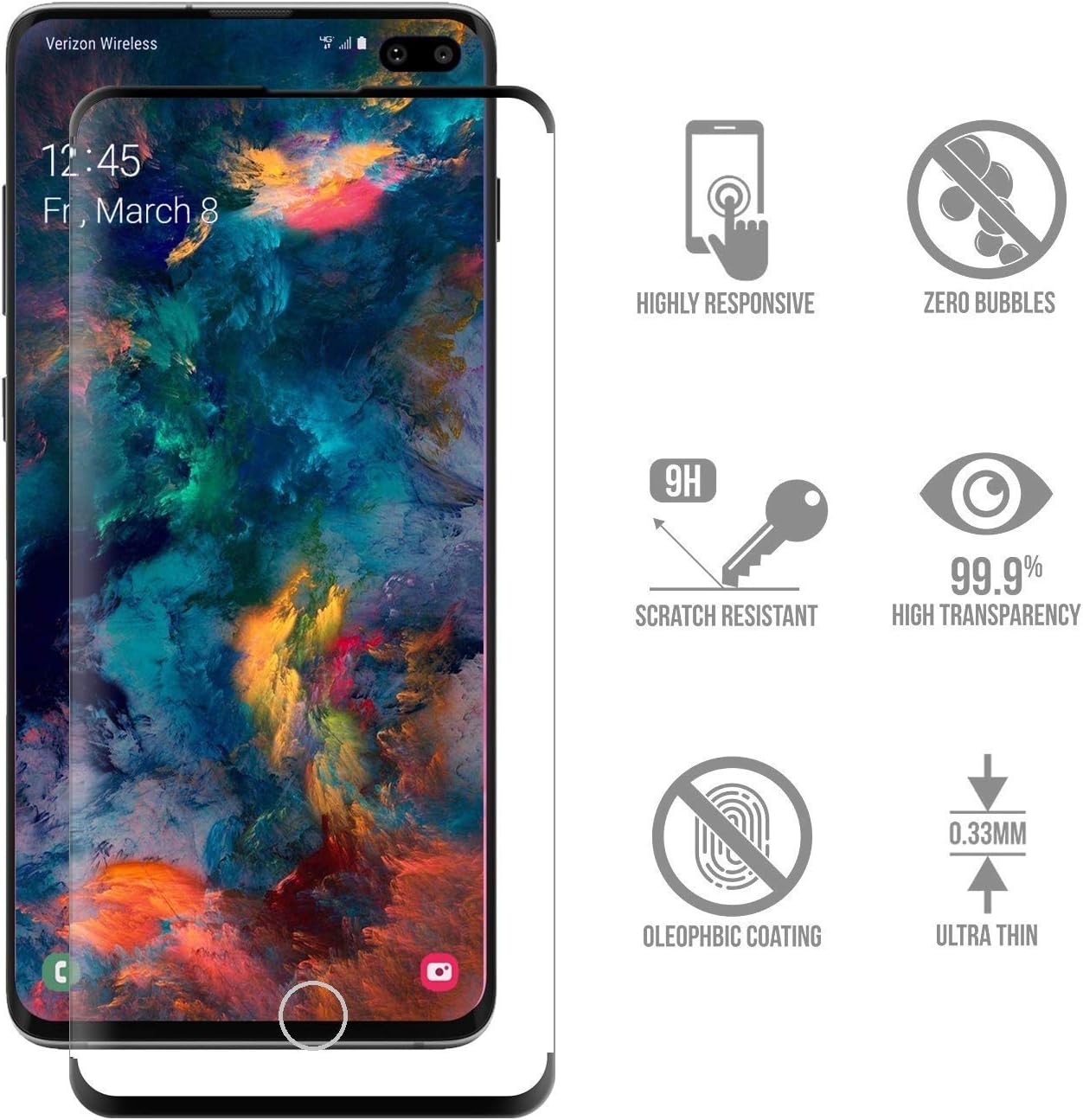 Porche 3D/4D Tempered Glass Screen Protector for Samsung Galaxy S10 Plus (Black)