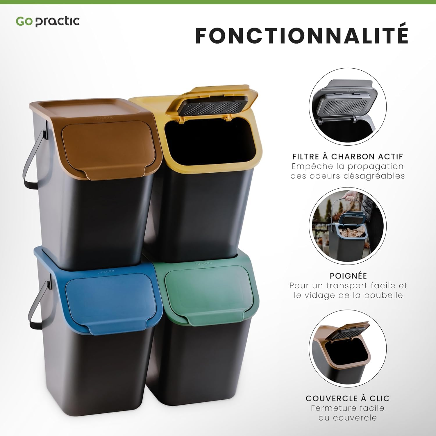 Set de Poubelles de Cuisine Avec Couvercle, 2 Pièces 25L Noir et Jaune de Recyclage, Conteneur à Déchets, de Tri Des Déchets en Plastique Durable et Spacieuse