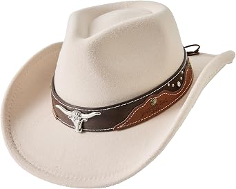 Jastore Kids Girls Boys Cowboy Cowgirl Hat Western Wide Brim Felt Fedora Hat with Buckle Belt