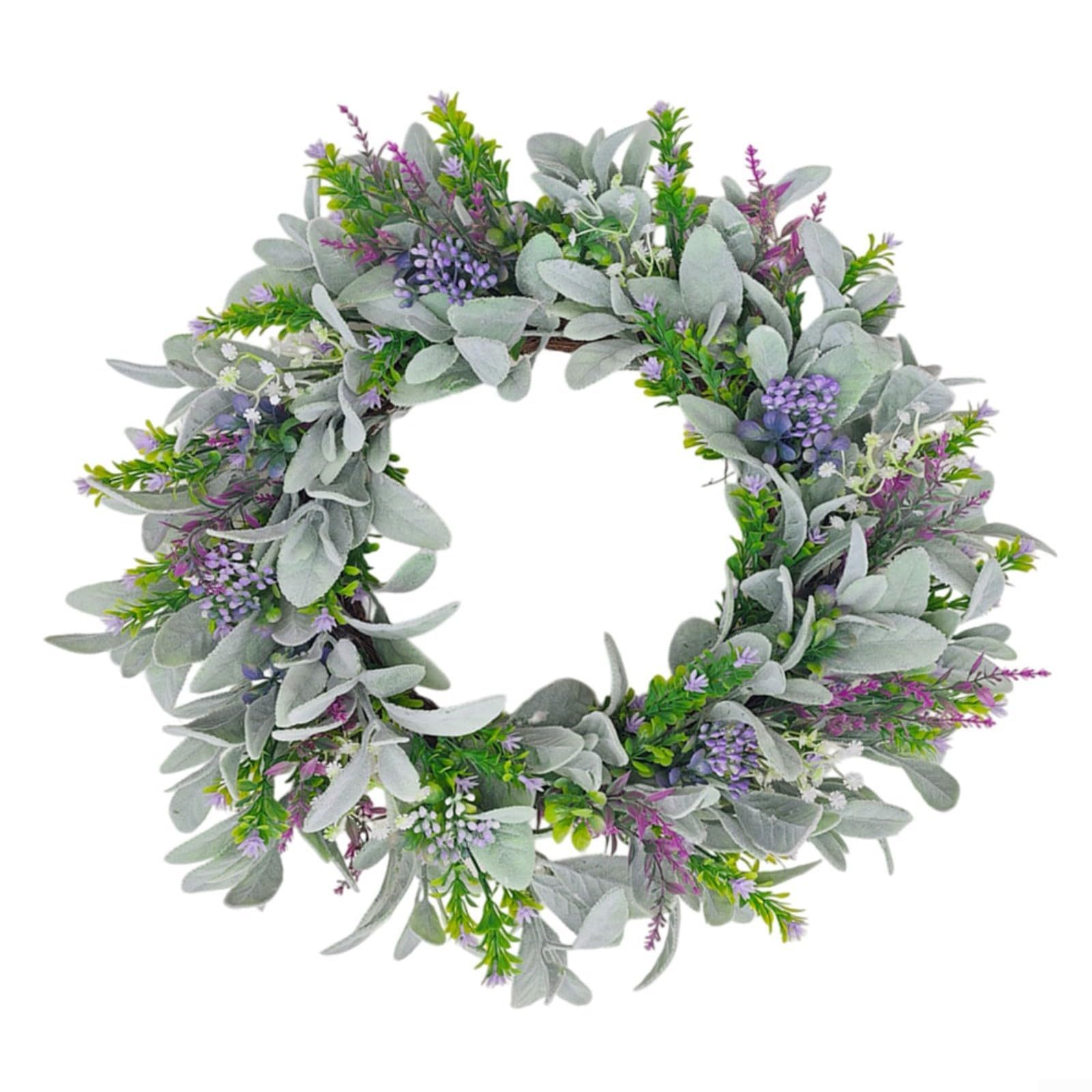 AIKEOU Artificial Eucalyptus Wreath 45cm with Lavender, Front Door Welcome Wreath, for Farmhouse Rustic Decor, Plastic Spring Summer Floral Garland, for Walls Outdoor