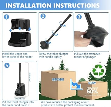 Toilet Plunger with Holder, Plungers for Bathroom Heavy Duty for 5.3-inch Toilet Drain, Toilet Plunger and Holder Combo for Bathroom Cleaning (Style 1)