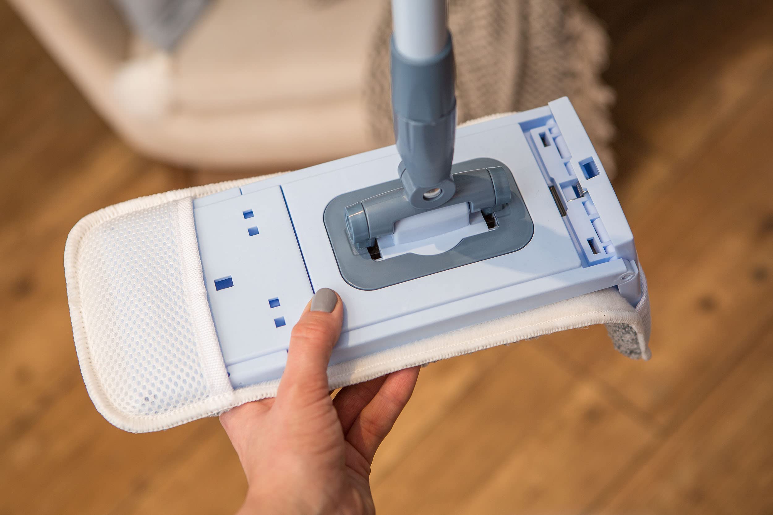 York Juego de fregona con Cubo con Cabezales de fregona reemplazables con función de escurrimiento limpiaparabrisas Plano Sistema de Limpieza Mango telescópico Azul Especial