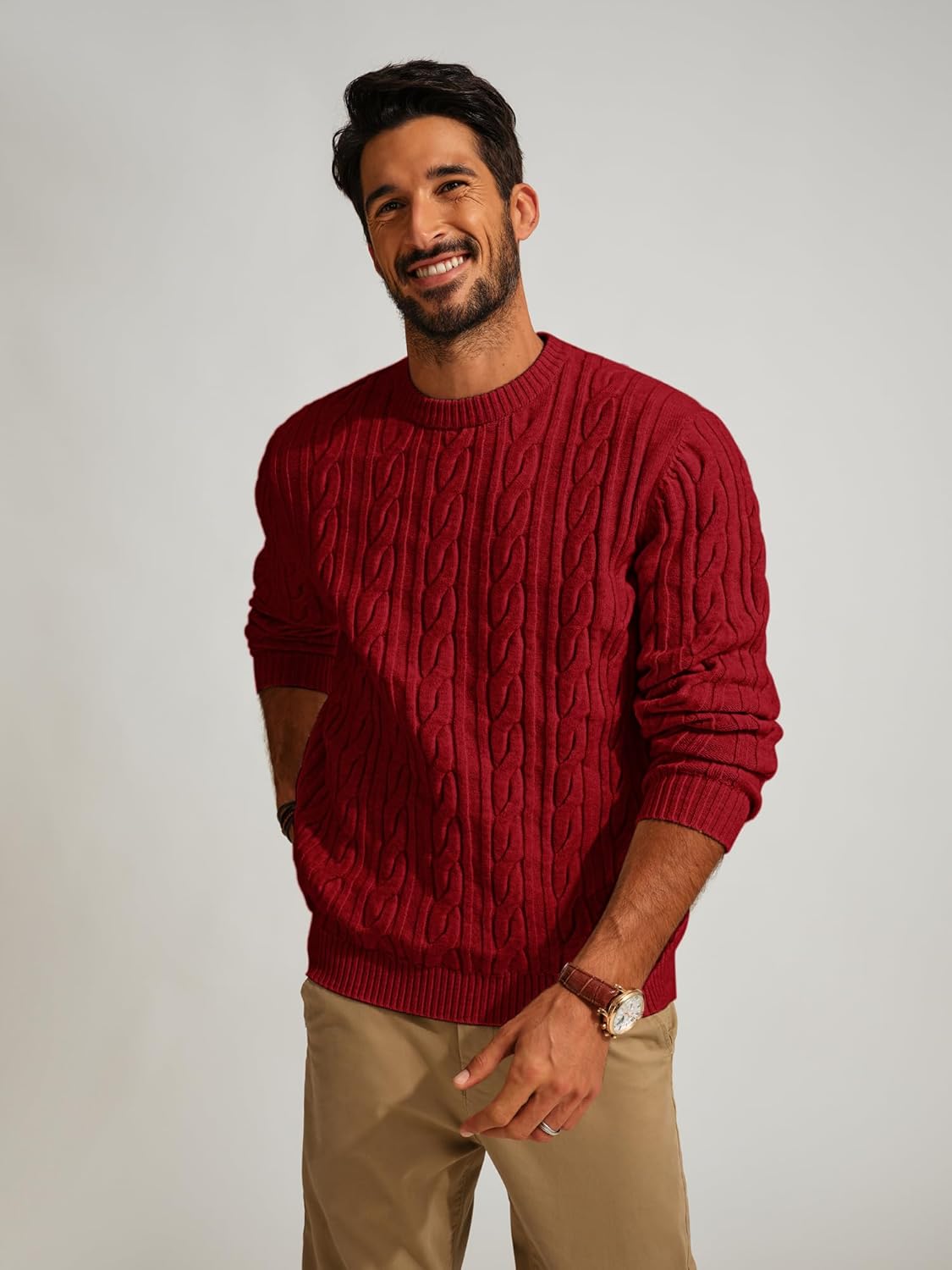 PJ PAUL JONES Mens Sweater Crewneck Cable Knit Pullover Sweater Casual Twist Textured Sweaters - Image 2