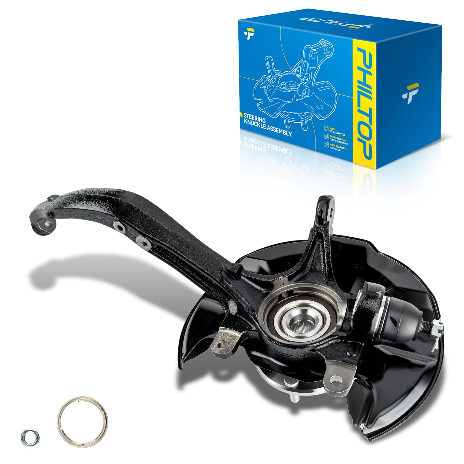 PHILTOP Steering Knuckle &amp; Wheel Bearing Hub Assembly, 1PC Front Right Passenger Side Compatible with Accord 2008-2012, TSX 2009-2014 Replaces 698-446