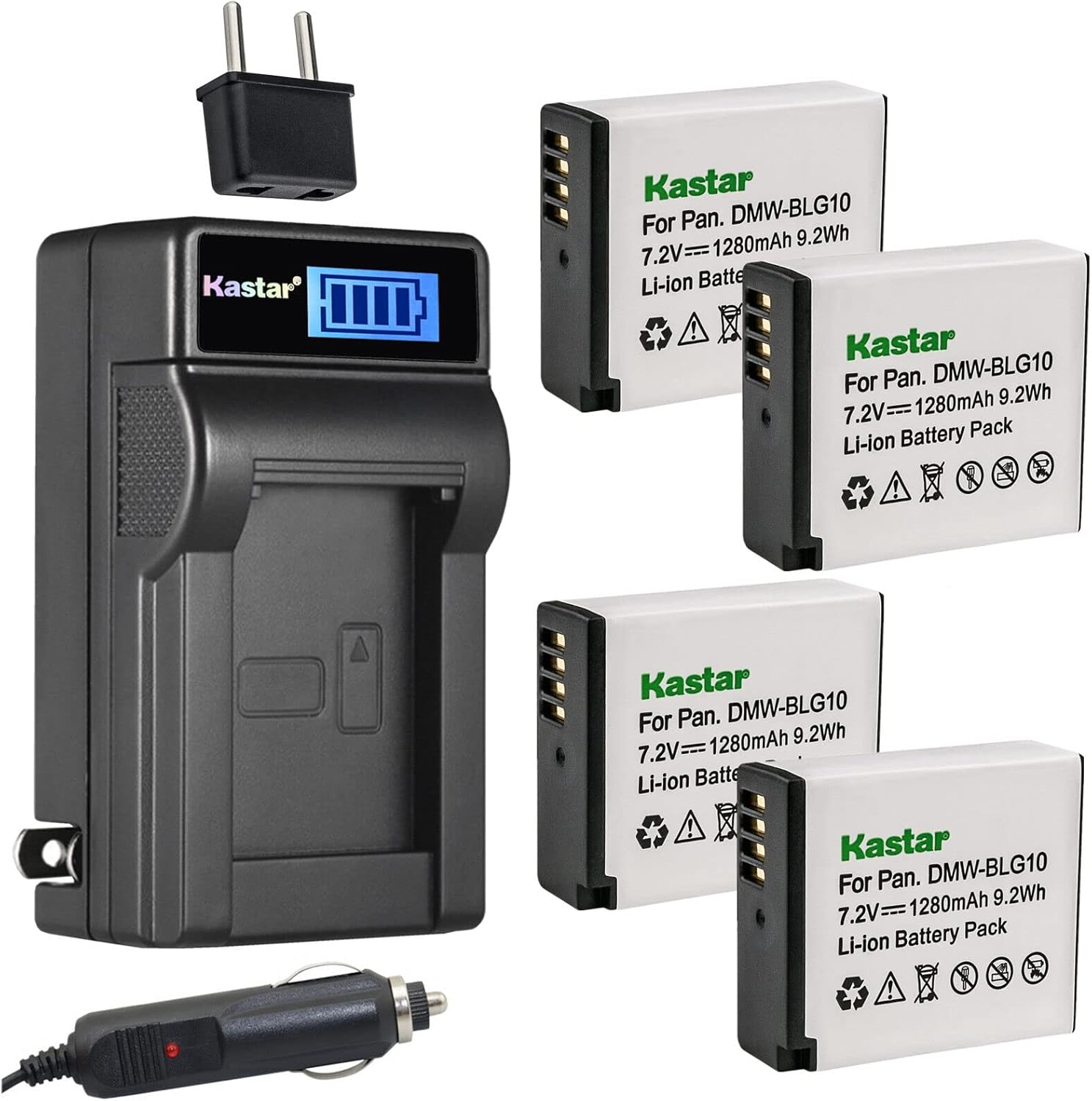 Kastar 4-Pack BP-DC15 Battery and LCD AC Charger Compatible with Leica BP-DC15 BPDC15 Battery, Leica BC-DC15 BCDC15 Charger, Leica Type 109 Leica C-Lux Leica D-Lux Leica D-Lux 7 Digital Cameras