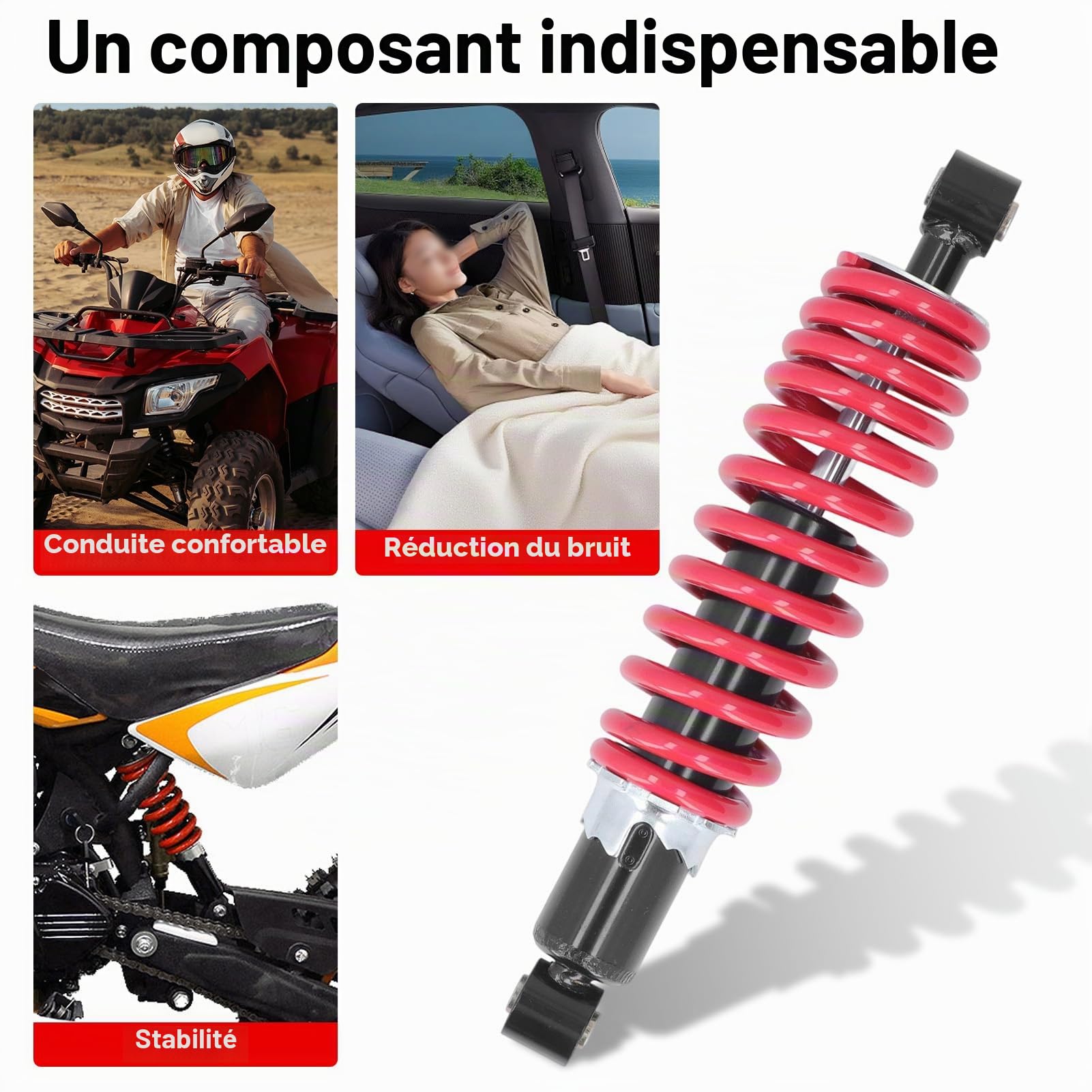Tissting Amortisseur Arrière Moto,305mm Amortisseur ATV 5 Niveaux Réglables