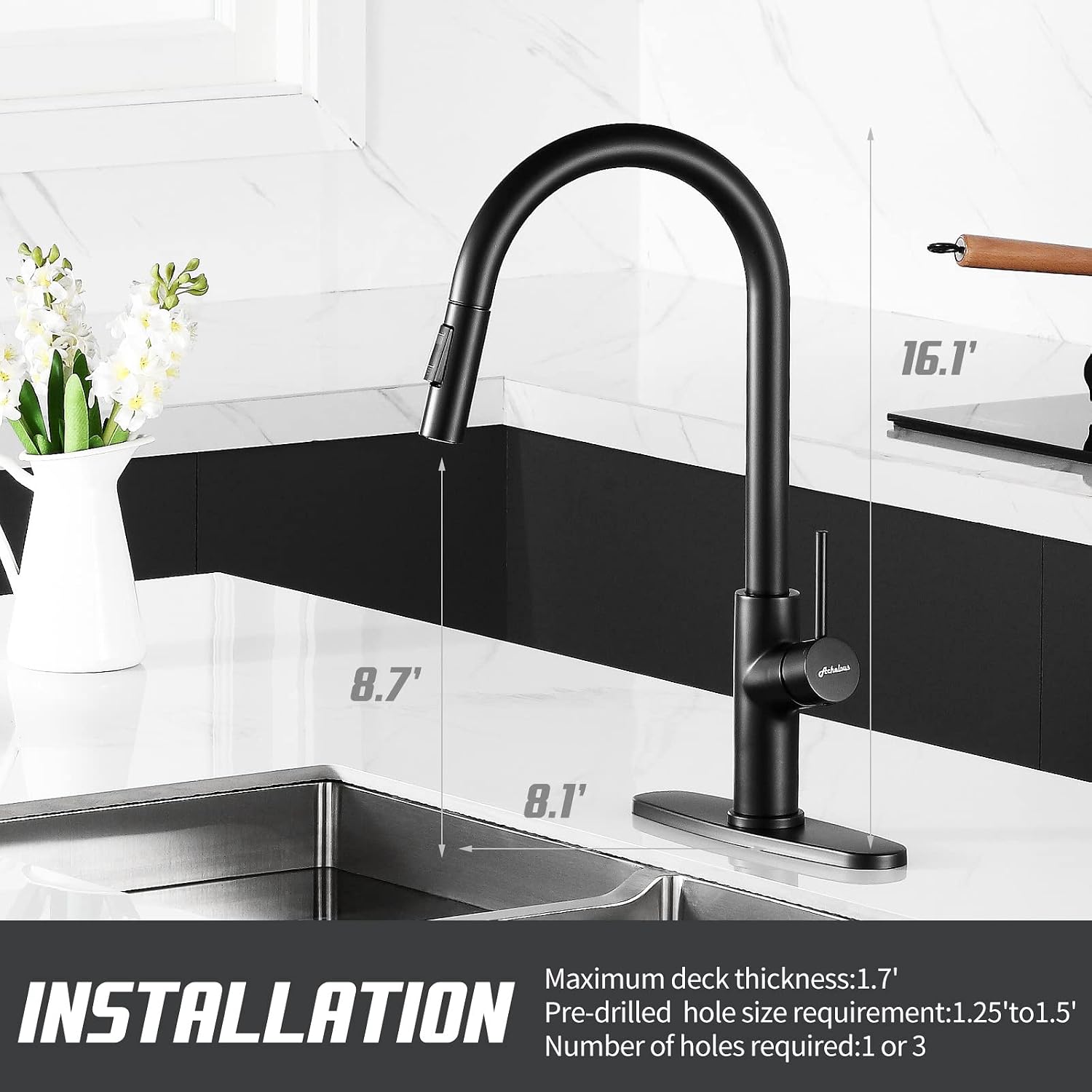 Achelous Kitchen Faucet, Kitchen Faucets with Pull Down Sprayer,Stainless Steel Matte Black Industrial Single Handle Pull Out Faucet for Farmhouse Camper Laundry Utility Rv Wet Bar Sinks