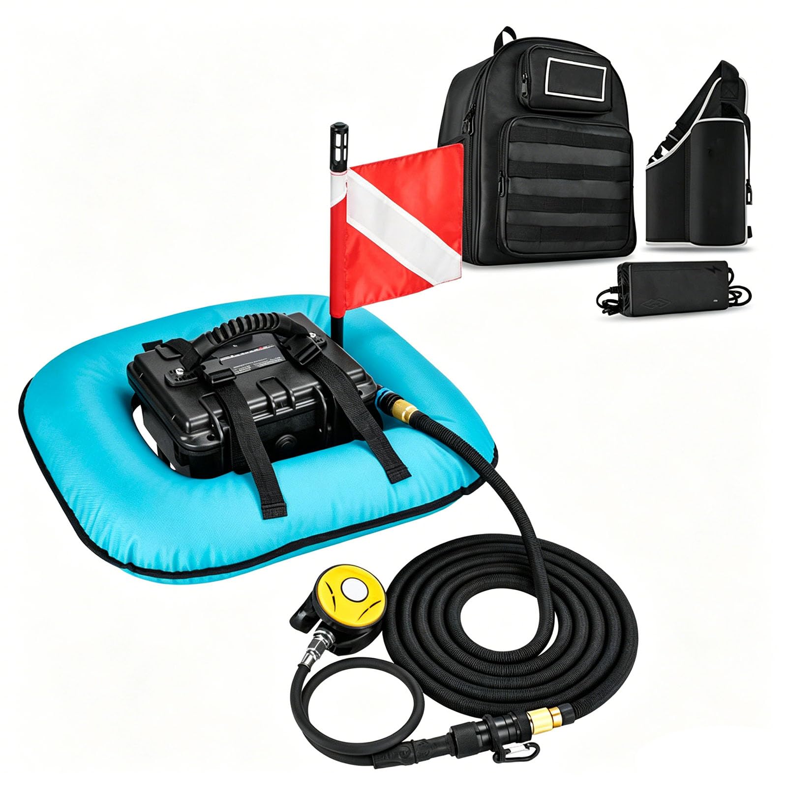 Enpvneer Scuba Diving System, Electric Diving Respirator, Rechargeable Tankless Dive System, with 29.5 ft Breathing Hose, 60-70 Min Usage Time, for Snorkeling, Underwater Breathing(Color:Blue)