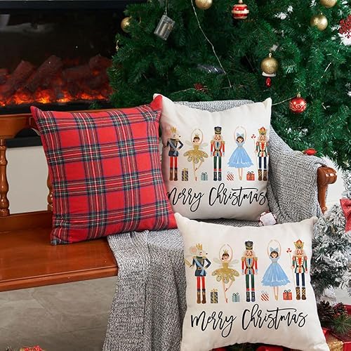 Miniatura 5 de Juego de 2 fundas de almohada de 18 x 18 pulgadas, diseño de cascanueces de Navidad, decoración navideña de invierno, vacaciones, decoración para