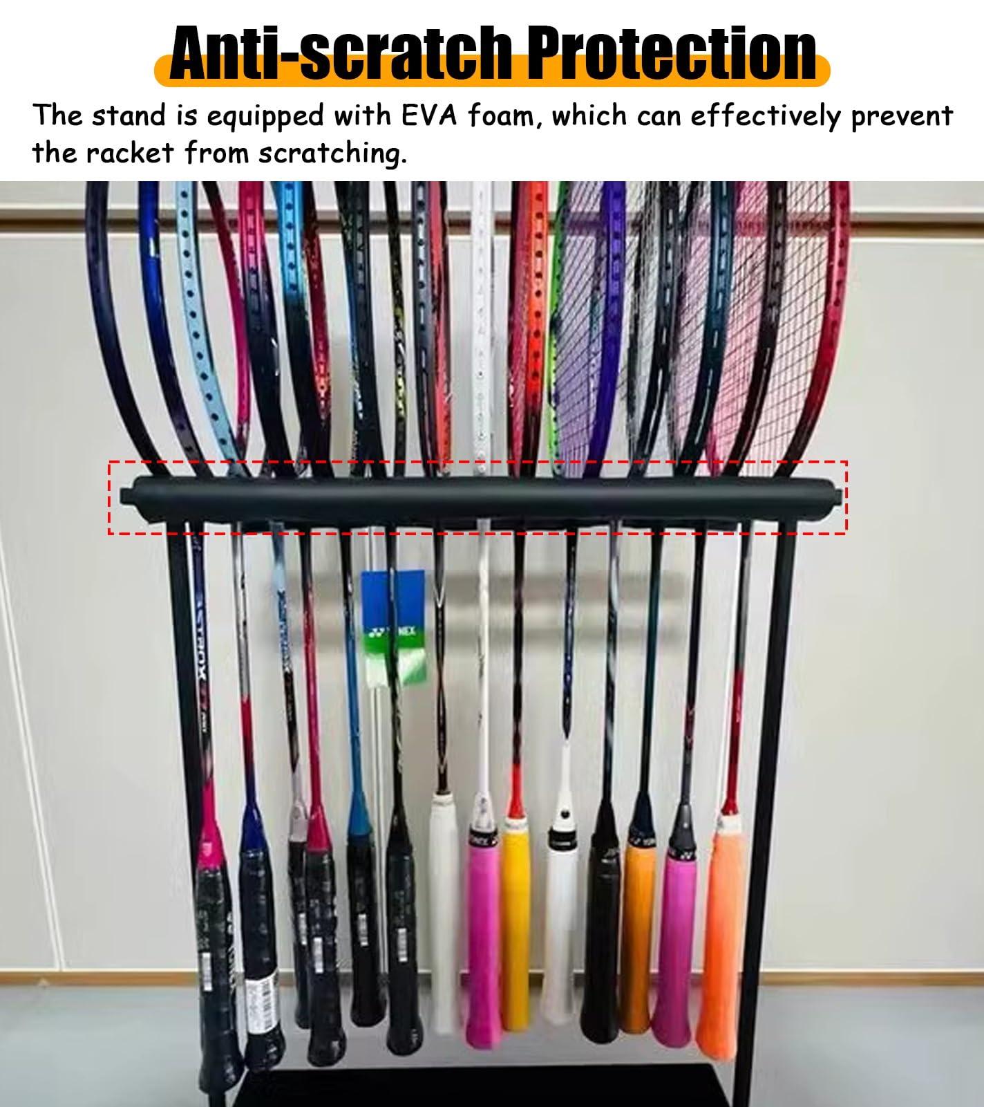 Rastrelliera Racchetta Tennis Supporto Verticale per Racchette da Badminton, Salvaspazio per Attrezzature Sportive, Organizer Angolare per Racchette da Tennis per Scuola, Camera da Letto, Soggiorno(Wh