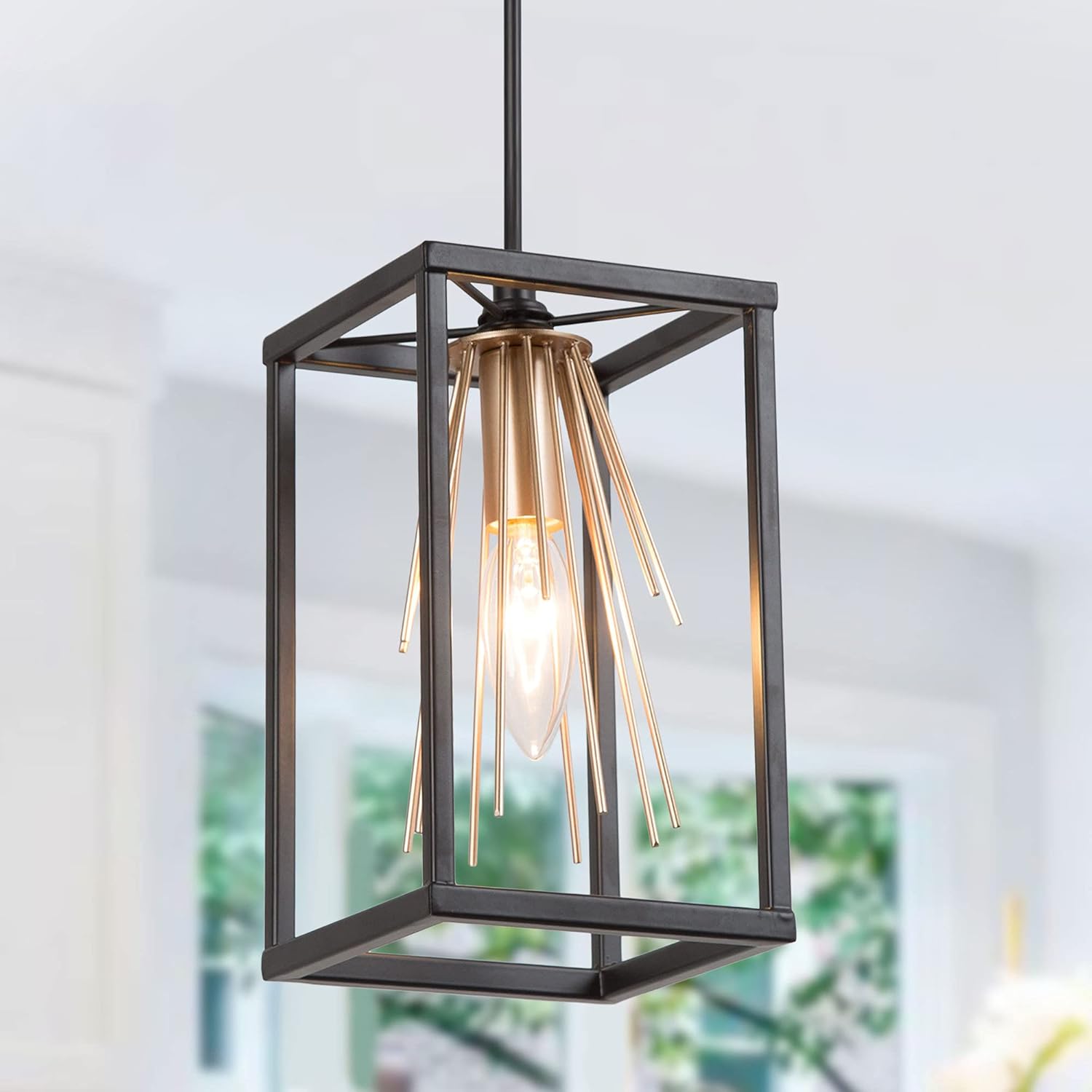 Optimant Lighting Black & Gold Starburst Pendant Fixture A04083