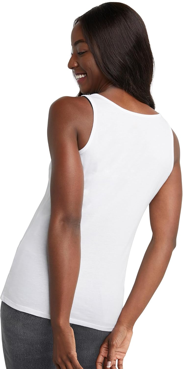 Hanes Women's Scoopneck Cotton Jersey Tank, Classic Cotton Tank Top, Lightweight Cotton Tank for Women Small Black