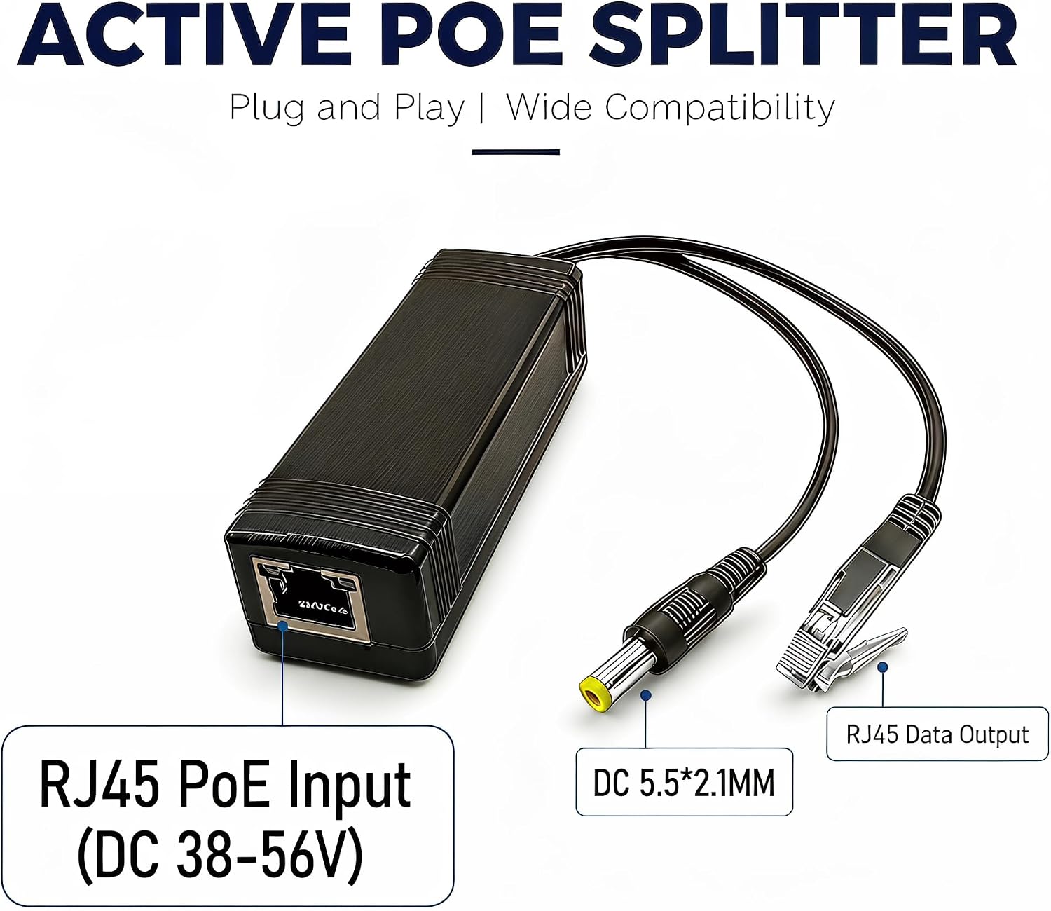 PoE Splitter 12W, 48V to 12V 1A Gigabit IEEE 802.3af Compliant PoE Adapter with 6kV Surge Protection, Power over Ethernet Splitter for Security IP Camera, Non-PoE Devices 12W 5.5x2.1mm DC Plug Gigabit