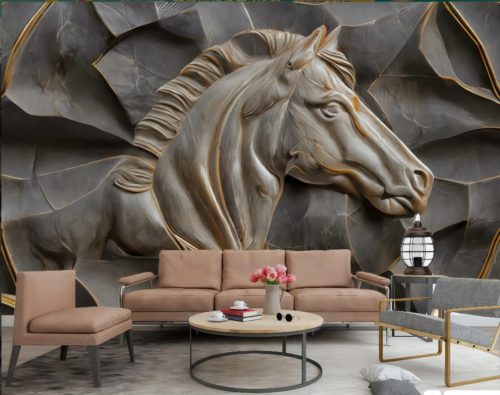 Abstrakcyjna tapeta trójwymiarowa skała rzeźba koń sztuka szary marmur obraz TV sofa tło tapeta ścienna salon restauracja kawiarnia ścienna, 3D, 150x105cm