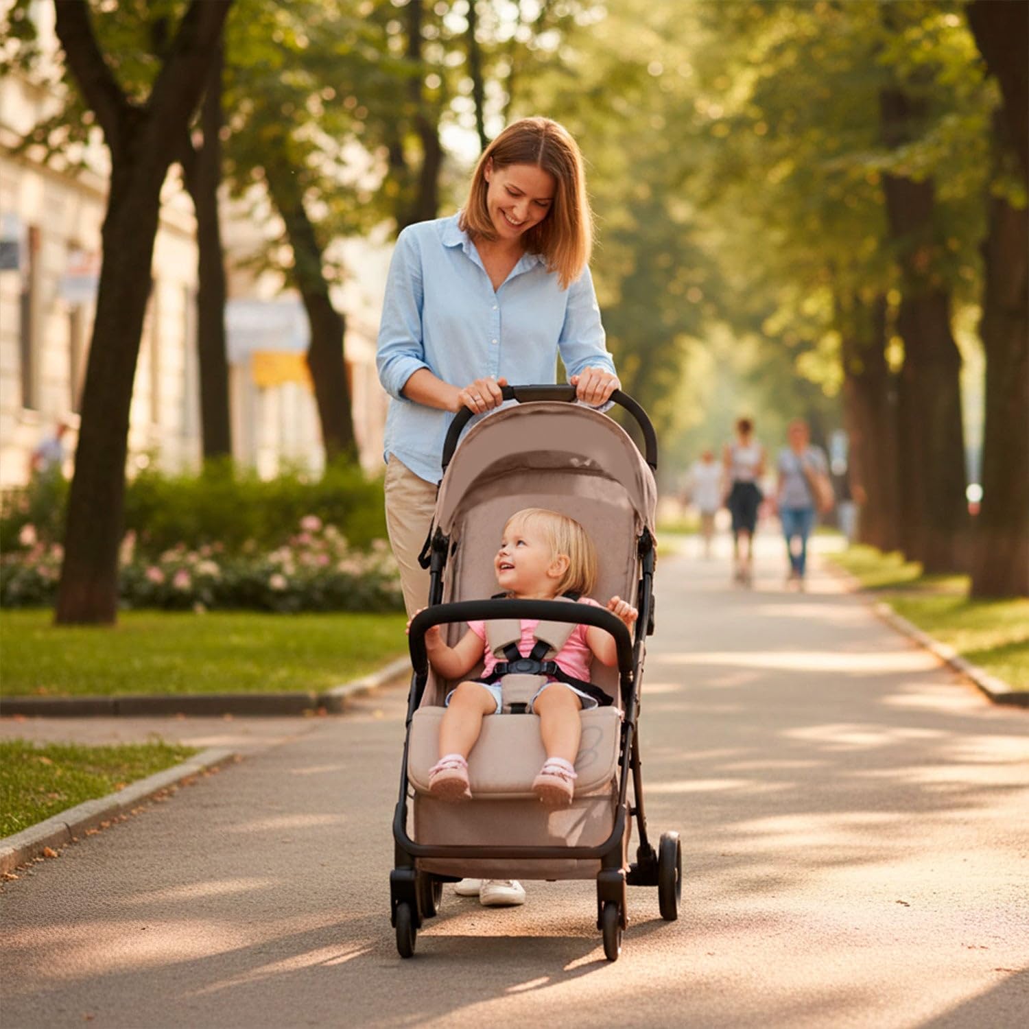 Asalvo HITO Silla de Paseo, Carrito bebé, Carro para bebés, Confortable, Ultraligera, Segura, Capota con Ventana y Freno Trasero, Manejable, Plegado compacto, Carga Máxima 24 kg, Beige
