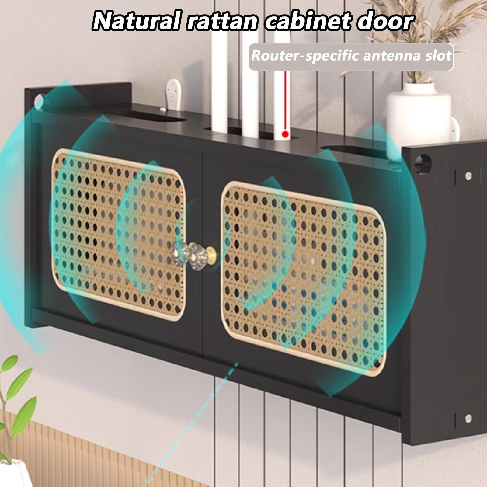 Murale pour Routeur WiFi, Boîte de Rangement pour Routeur, Étagère en Rotin for Routeurs Peut Être Utilisé for Couvrir Les Boîtiers Électriques(Nero,L23.6xW4.5xH9IN)