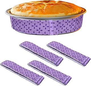 4 Pcs Cake Strips for Even Baking, Washable and Reusable Cake Pan Wraps for Even Baking Convenient Cakes Bakings Supplies for Kitchen Bakery Restaurant to Evenly Moist Level(Purple)