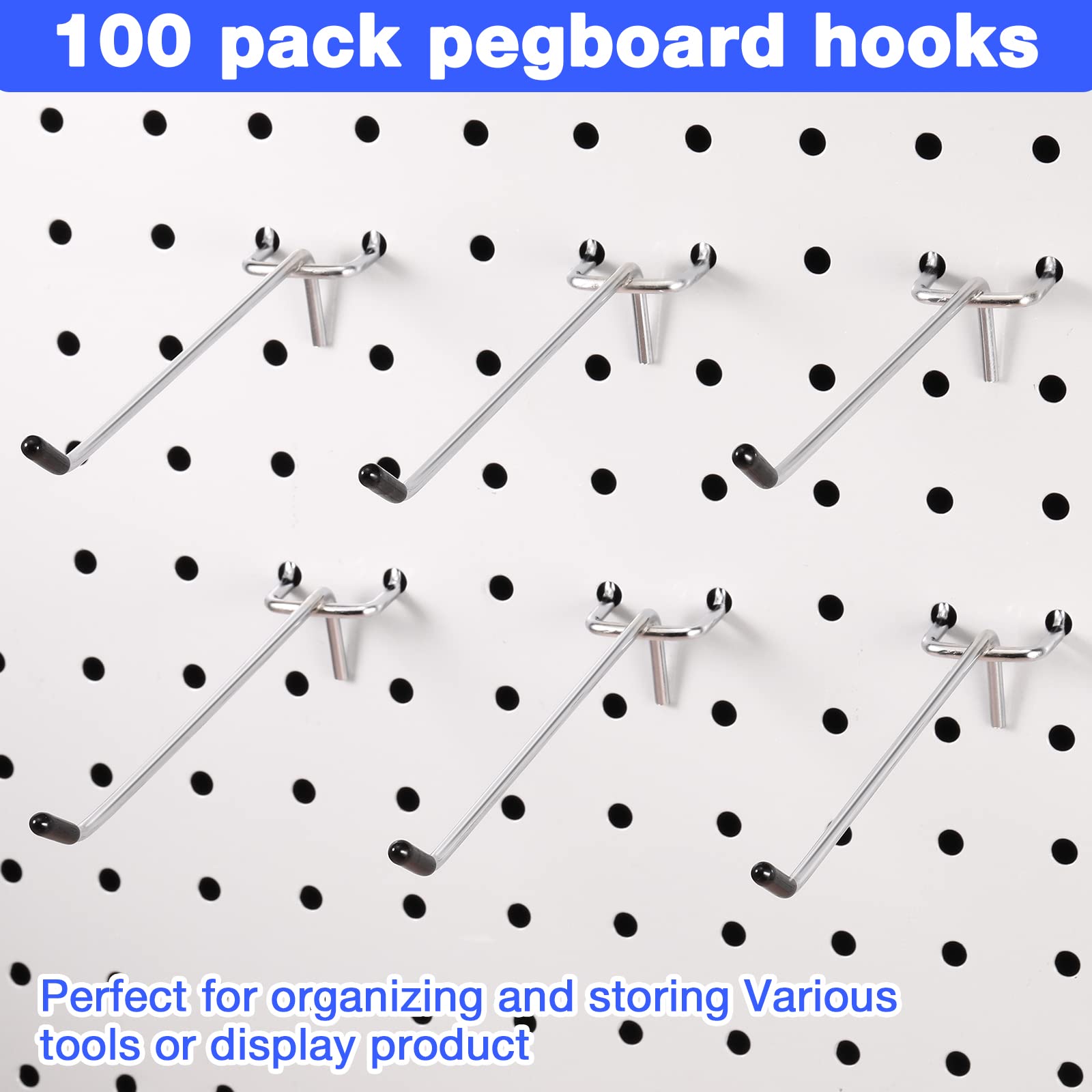 Moxweyeni 100 Pack Pegboard Hooks 6 Inch Metal Display Hooks For 1/8 And 1/4 Inch Pegboard Peg Board Tool Couples With Rubber Tipped Accessories For Garage Office Kitchen Store - View #10