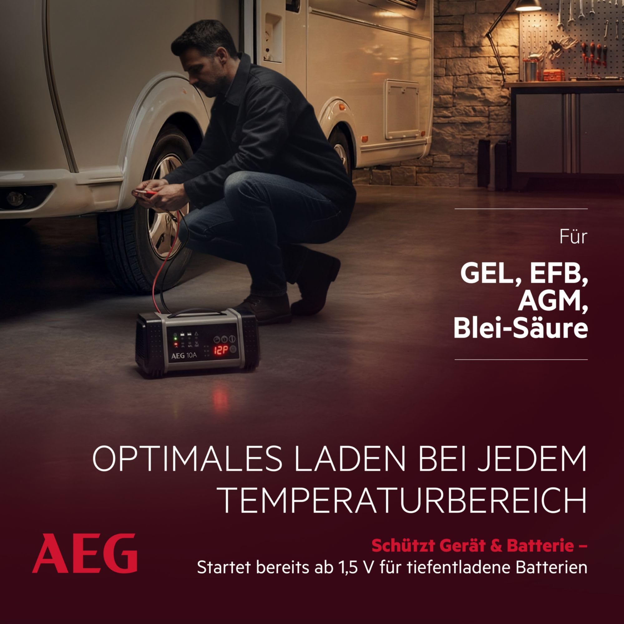 AEG Samochodowa ładowarka mikroprocesorowa 97024 LT 10 A do akumulatorów 12 i 24 V, 9-stopniowa, zasilacz i automatyczna kompensacja temperatury, LT10