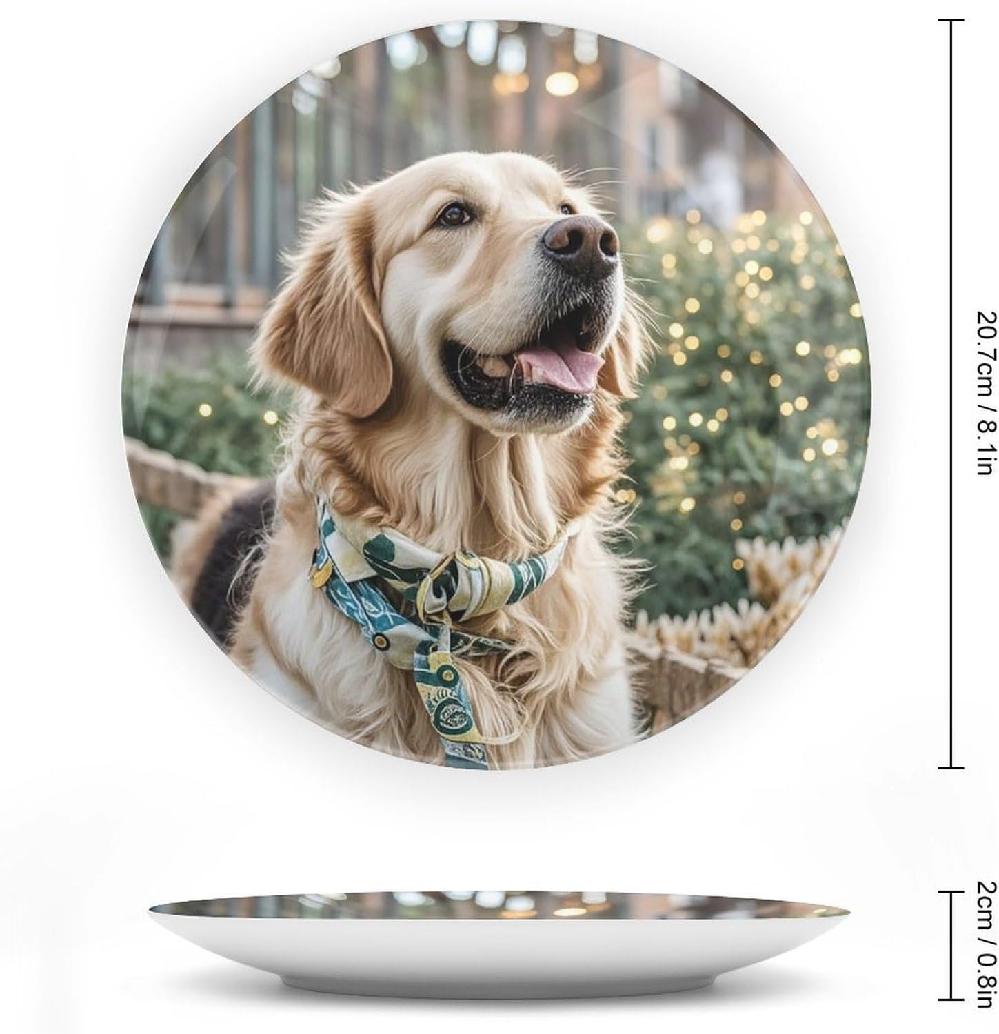 Golden Retriever Dog Bone China Decorative Plate with Display Stand, Ceramic Ornaments Plate for Wall Hanging, Personalized Porcelain Plates for Office, Living Room 8inch