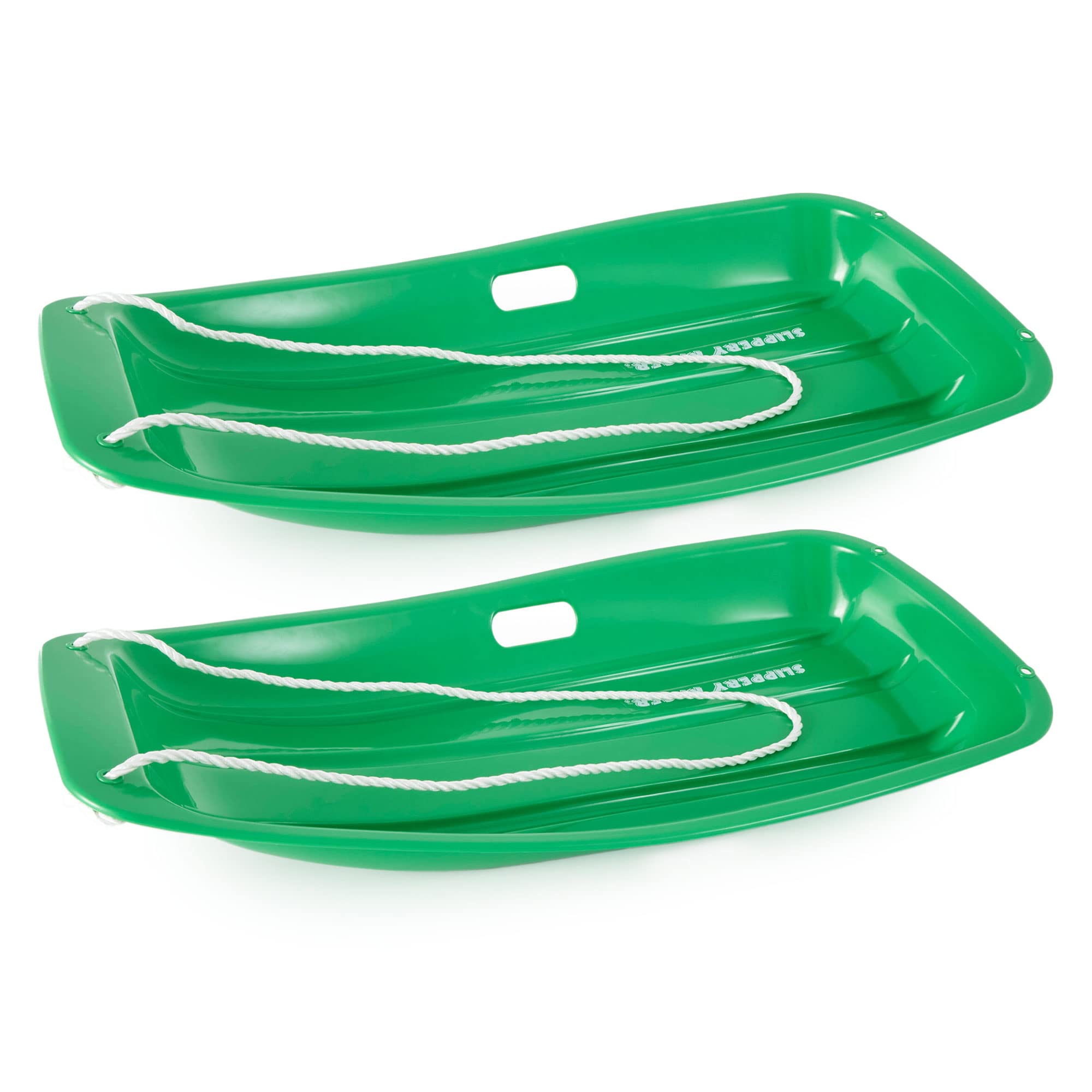 Slippery Racer Downhill Sprinter Flexible Kids Toddler Plastic Toboggan Snow Sled with Pull Rope for 1 Adult or Kid Rider (2 Pack)