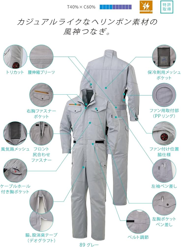 Amazon.co.jp: サンエス(SUN-S) 空調風神服 つなぎ KU92036 グレー 3L