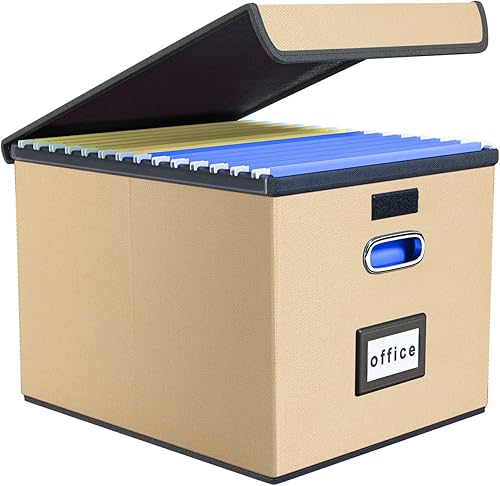 Vista 181 de Huolewa Cajas organizadoras de archivos con tapas, plegables de lino para colgar y almacenar con tobogán de plástico para oficina/decoración/hogar
