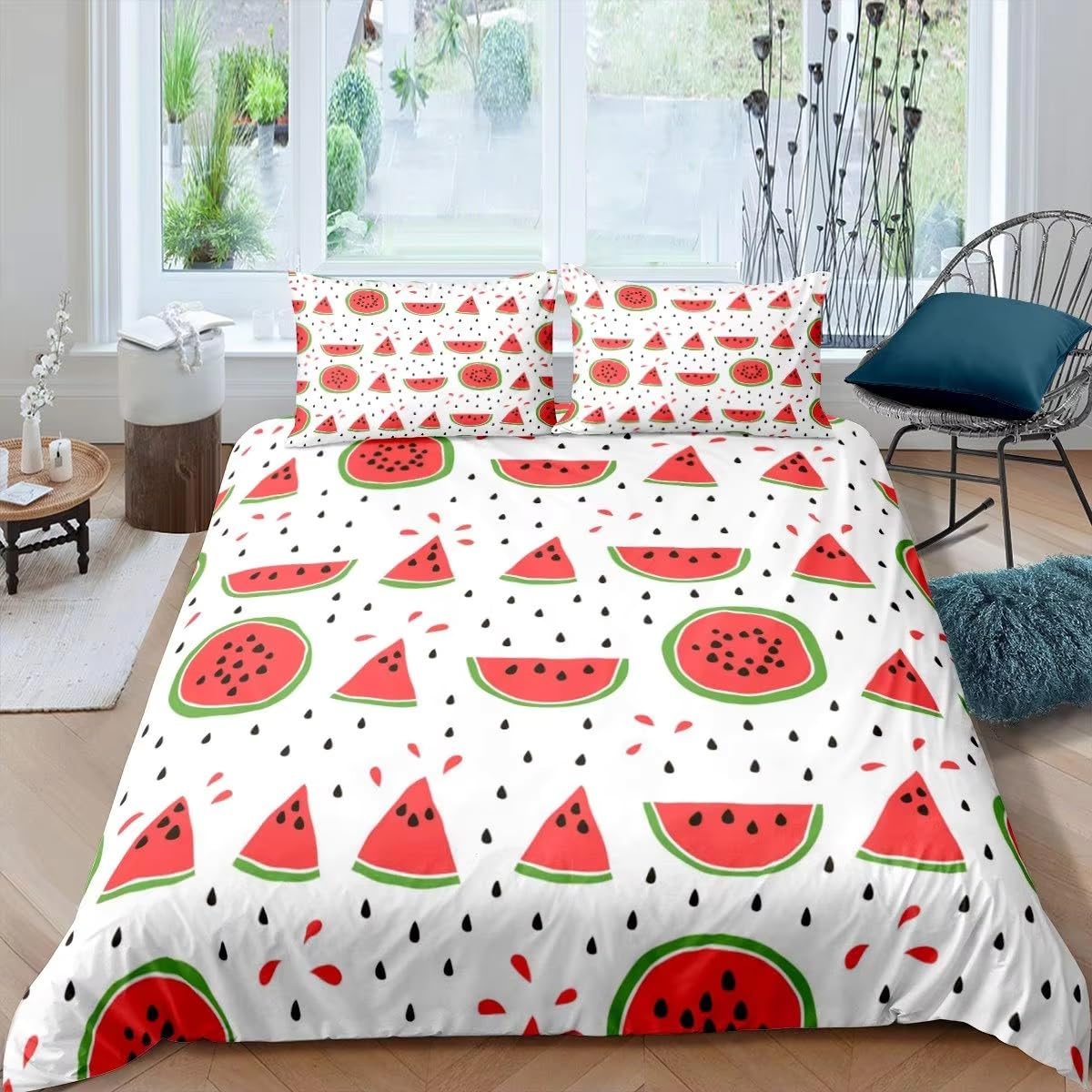 Housse de couette 90x190 pour lit enfant avec motif pastèque et zip