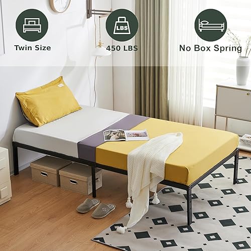 Miniatura 3 de Bonnlo Base de cama Queen con plataforma de metal de 18 pulgadas, no necesita somier, base de colchón, soporte de listones de acero resistente, no