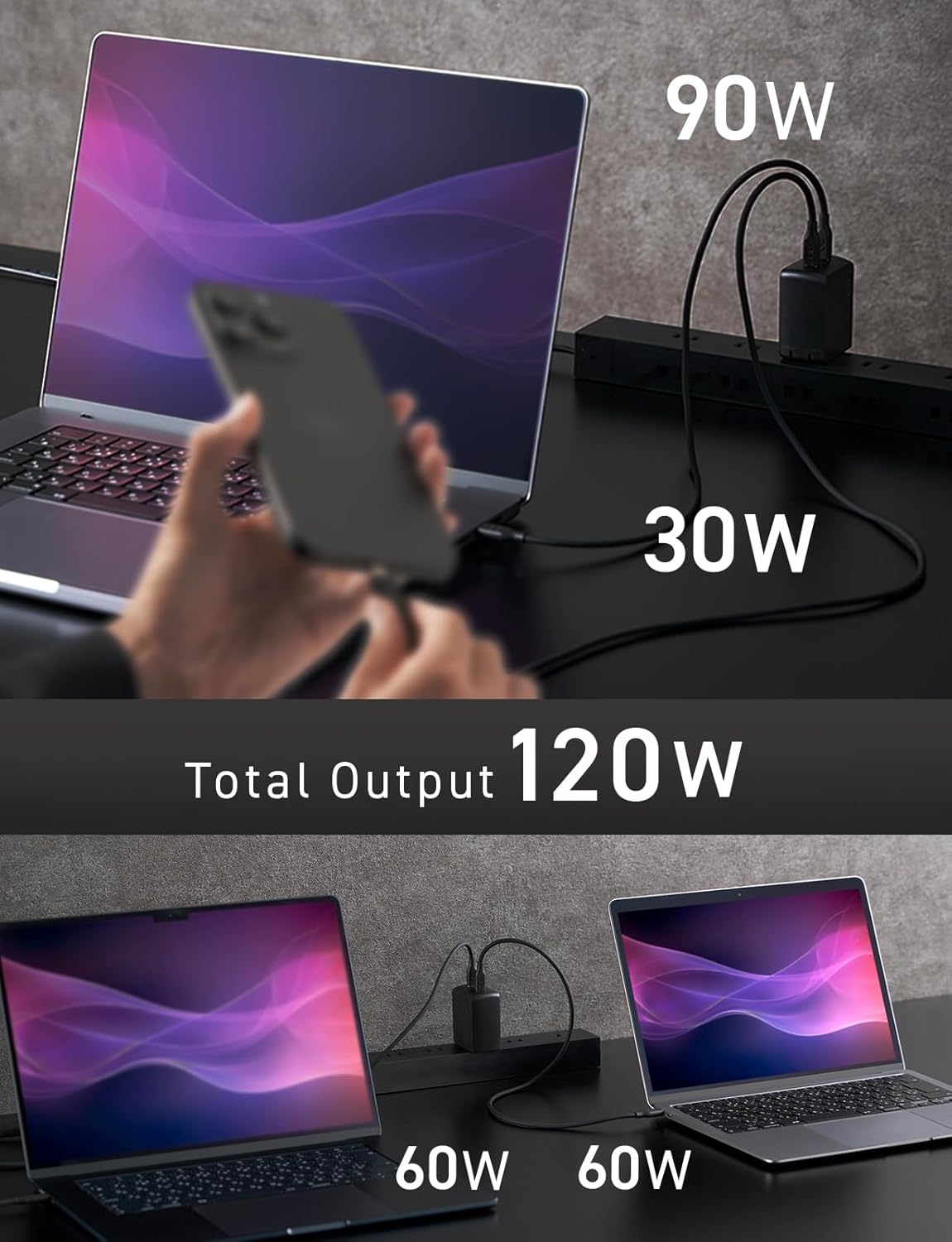 Dual port 60W and 60W charging