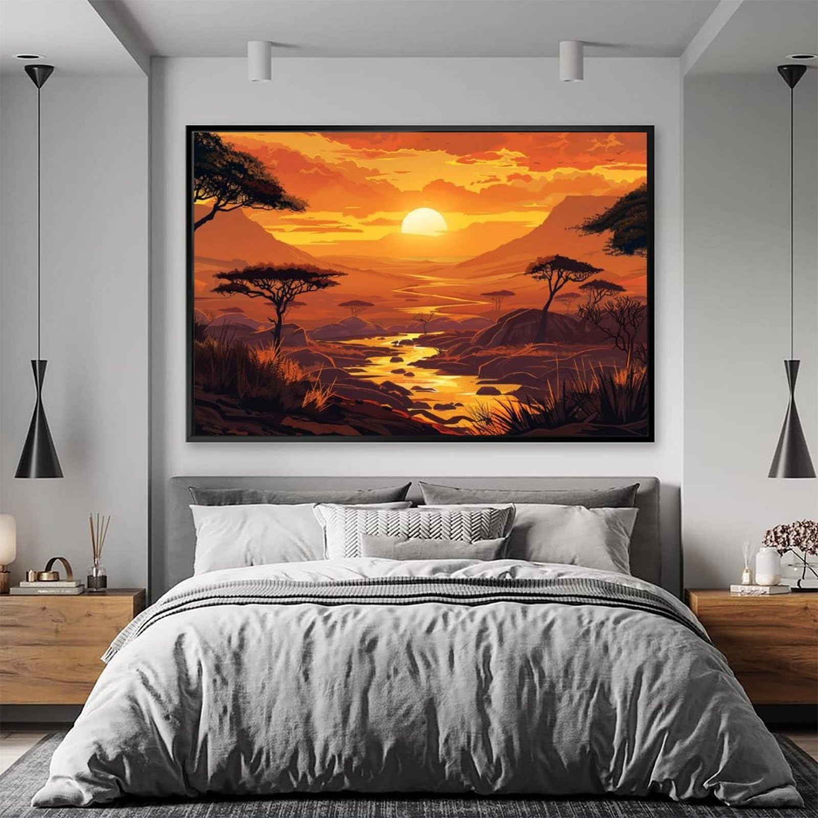 Amazon.co.jp: 絵画 アフリカのサバンナの夕日 アートパネル ポスター