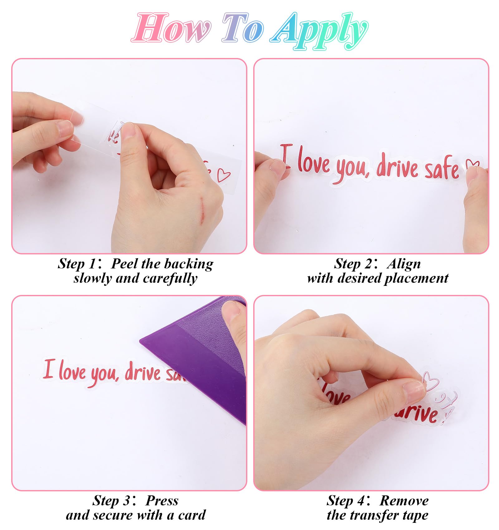 5Pcs I Love You Drive Safe Mirror Sticker, I Love You Drive Safe Sticker for Rearview & Side Mirrors, Waterproof Vinyl Loves Message Decoration, Funny Gift for Couples & Family — view 3