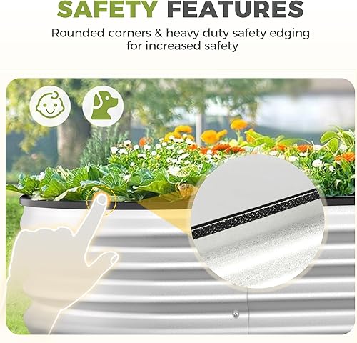 Miniatura 4 de Incbruce Kit de cama de jardín elevada de aluminio para exteriores, 4 x 2 x 1 pies, caja ovalada grande sin fondo con borde de tira de goma para