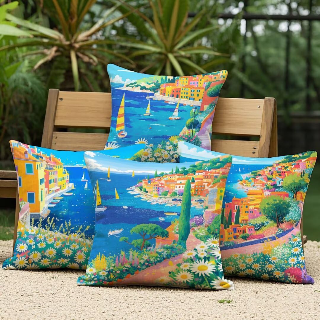 Fundas Cojines 45x45 cm Exterior Cojines Mar Fundas de Almohada Juego de 4, Cuadrados Funda Cojin Verano Almohadas con Cremallera, Sofa Cama Decorativos para Hogar, Jardín, Salón y Dormitorio Ym191