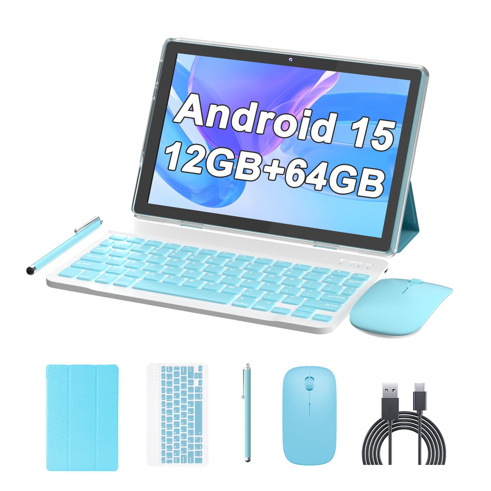 10 Inch Tablet Android 15(NOT GO) Tablets 2 in 1 tablet With keyboard 12GB RAM+64GB ROM(Supports 1TB expansion) Tableta 2MP+8MP Camera 6000mAh Battery