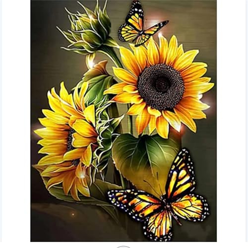 LETEYO Pintura por números, girasoles, mariposas, pintura al óleo para adultos, 16 pulgadas de ancho x 20 pulgadas de largo, pintura de dibujo sin