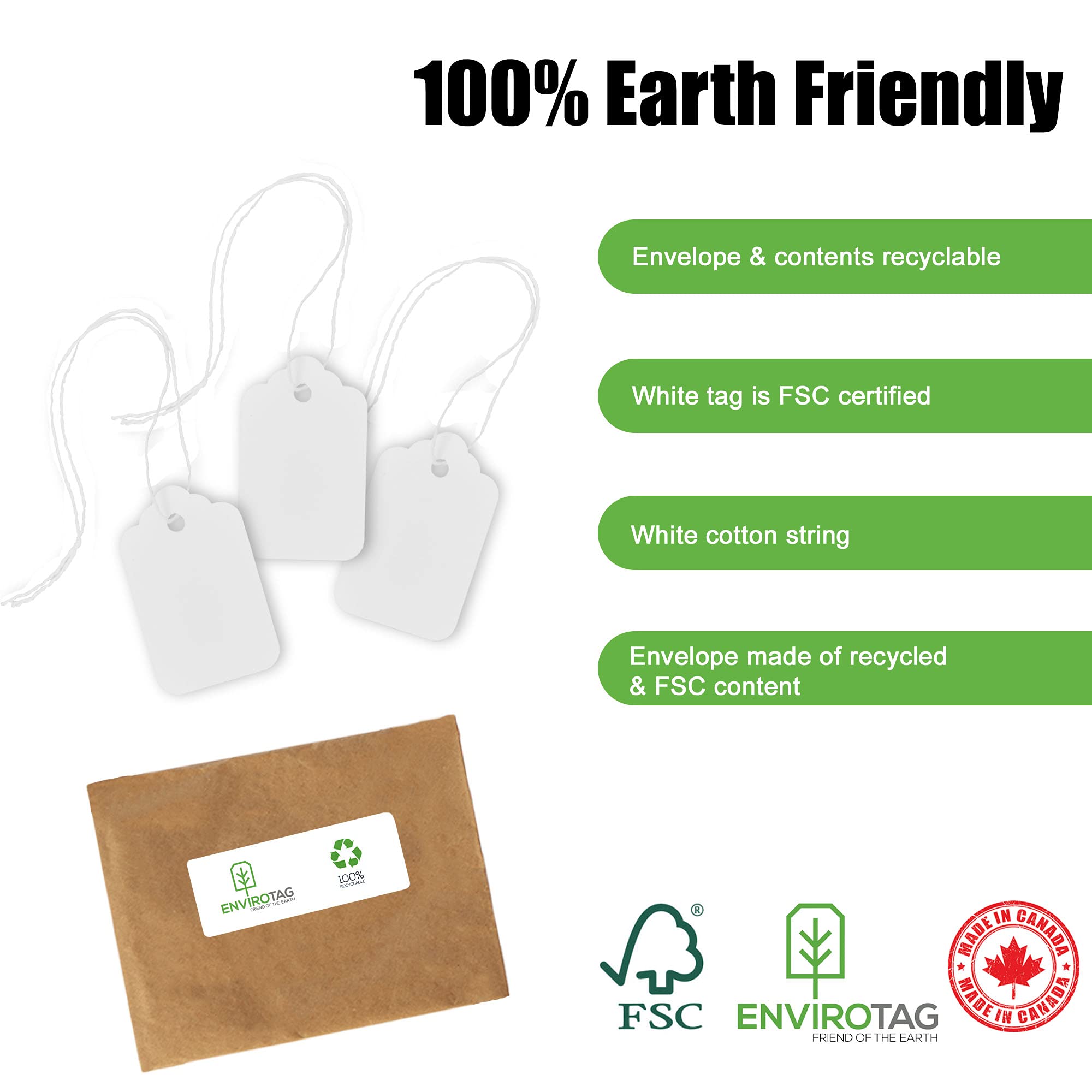 EnviroTag Blank White Tags – 100 Pack, 1 3/4" X 1 3/32", Prestrung With Cotton String, Eco-Friendly - View #6