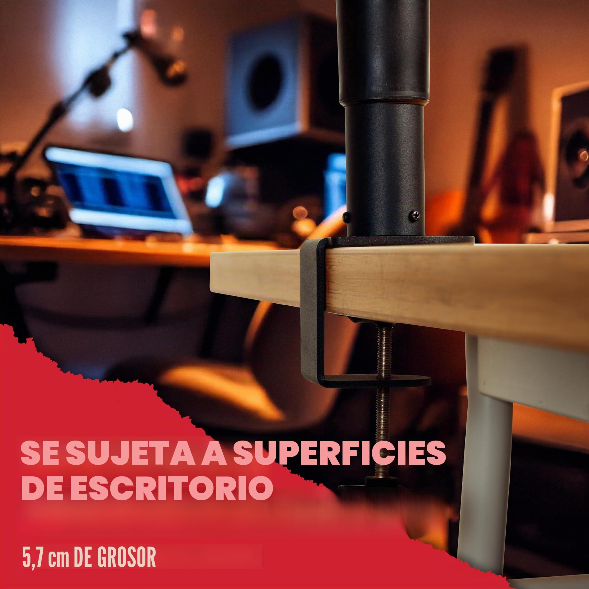 Gator Frameworks Soportes de Escritorio con Pinza para Monitor de Estudio y Altavoz con Superficie Acolchada de Espuma EVA, ángulo Ajustable de 0° a 15° - Juego de 2 (GFWSPKSTMNDSKCMP)