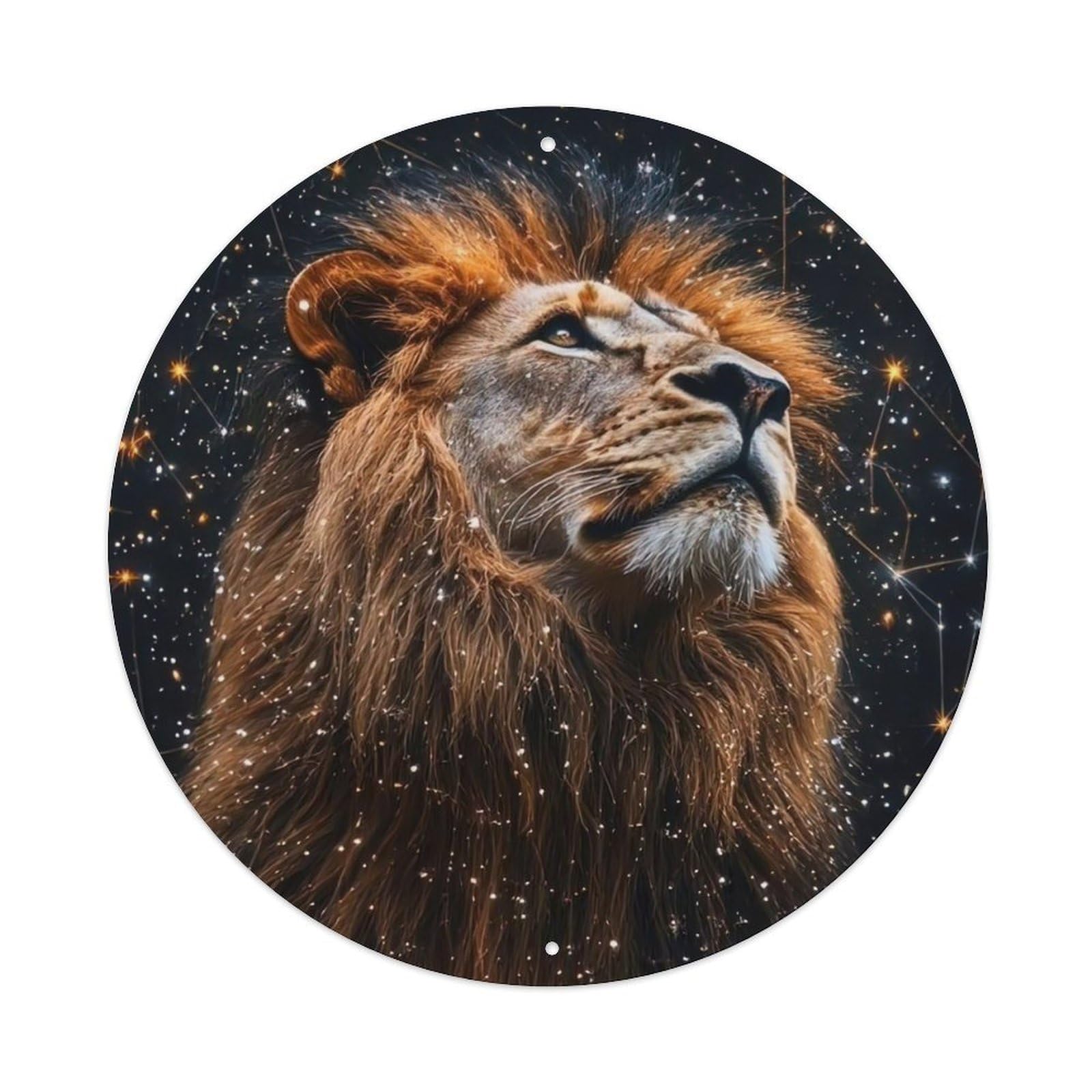 Animal Majestic Lion Gazing at Starry Night with Constellation Leo Vintage Metal Tin Sign Plaque Wall Decor for Cafe, Club Bar, Office, Garden Metal Poster 8x8Inch