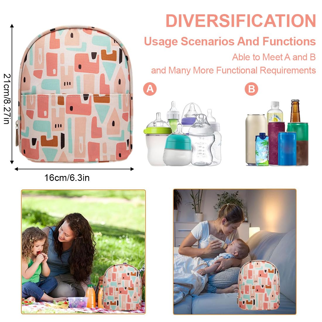Borsa Termica Biberon per Latte Materno, Borsa Isotermica per Bottiglie, Piccola Borsa Termica Porta Pranzo per Picnic Frutta Mamma