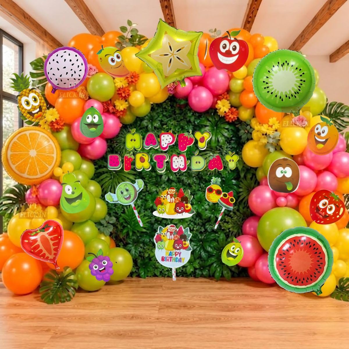 64 Pcs Fruit Theme Birthday Decoration Kit with Balloons-image-39