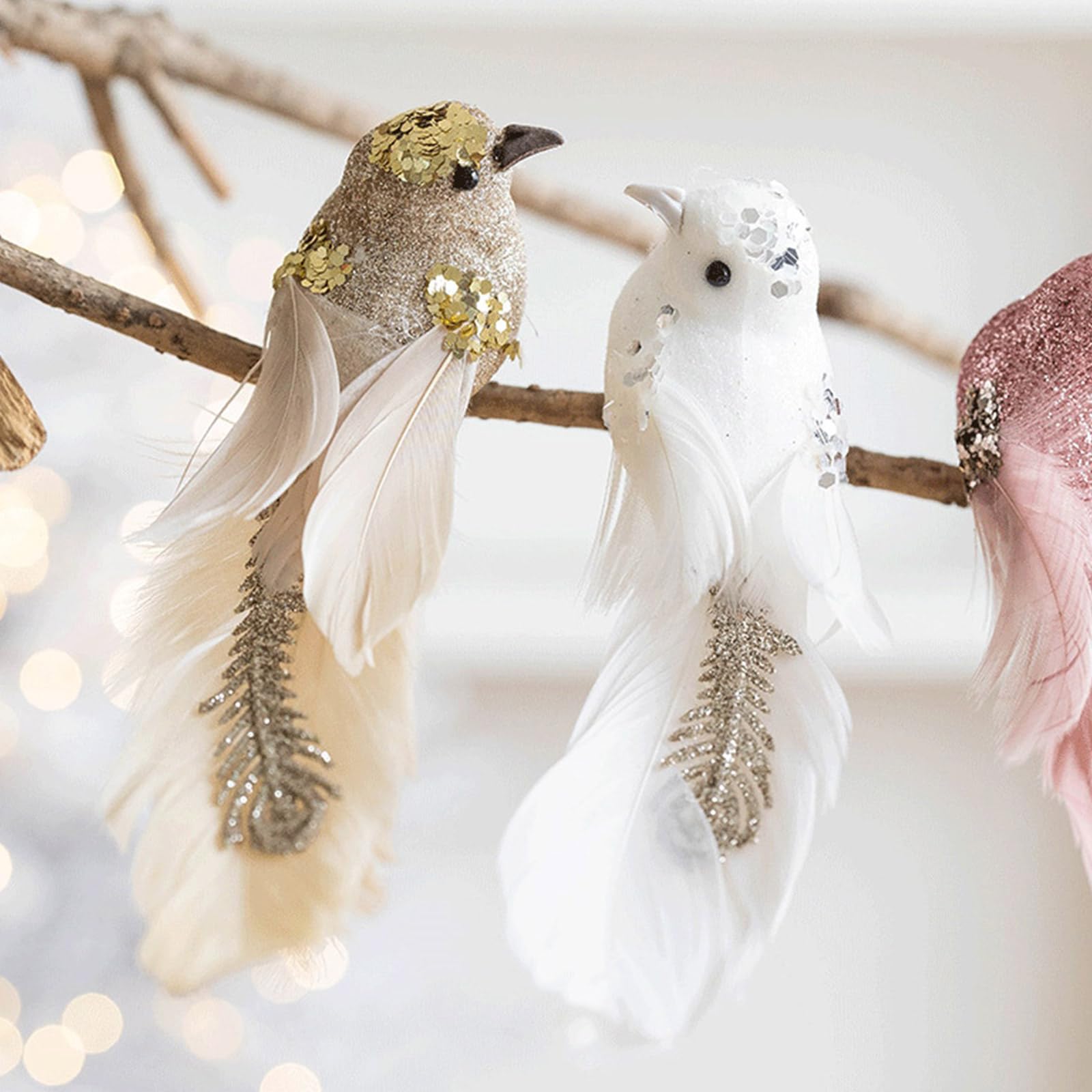 Amazon | 羽の鳥のクリスマスツリーオーナメント手作りの羽の鳥