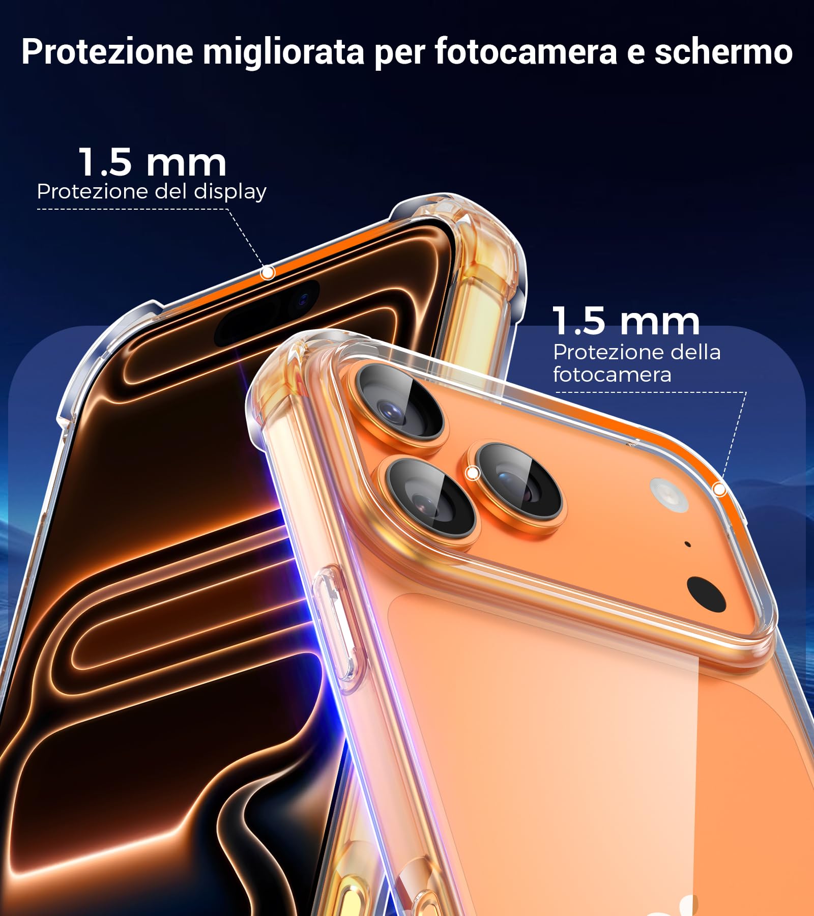 FLLAO Custodia 4-in-1 Per IPhone 15 | 2 Vetri Temperati + 1 Protettore Fotocamera, Antiuurto TPU Trasparente