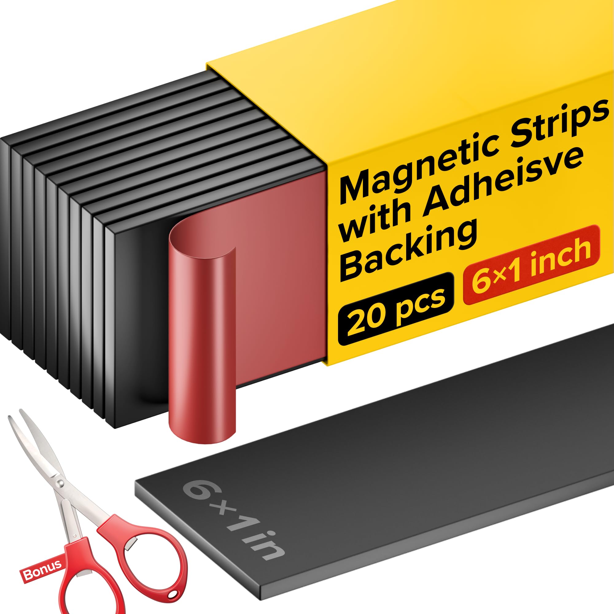 X-bet MAGNET Magnetic Strips with Adhesive Backing - Magnetic Tape for Crafts - Tool and Knife Magnet Strips for Kitchen, Garage and Garden - Adhesive