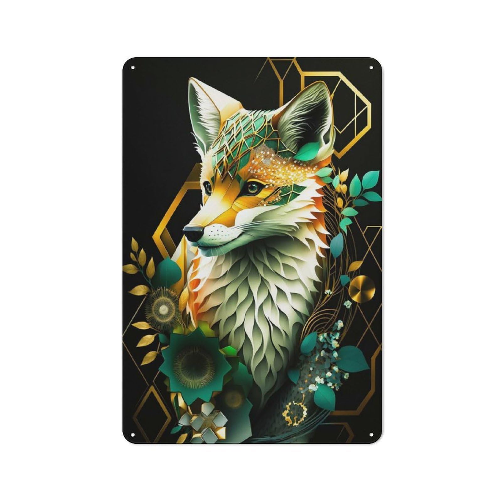 Junmoney Abstract Fox Metal Wall Sign 30X20cm Featuring For Hallway Wall, Suited To Wall Display Collectors