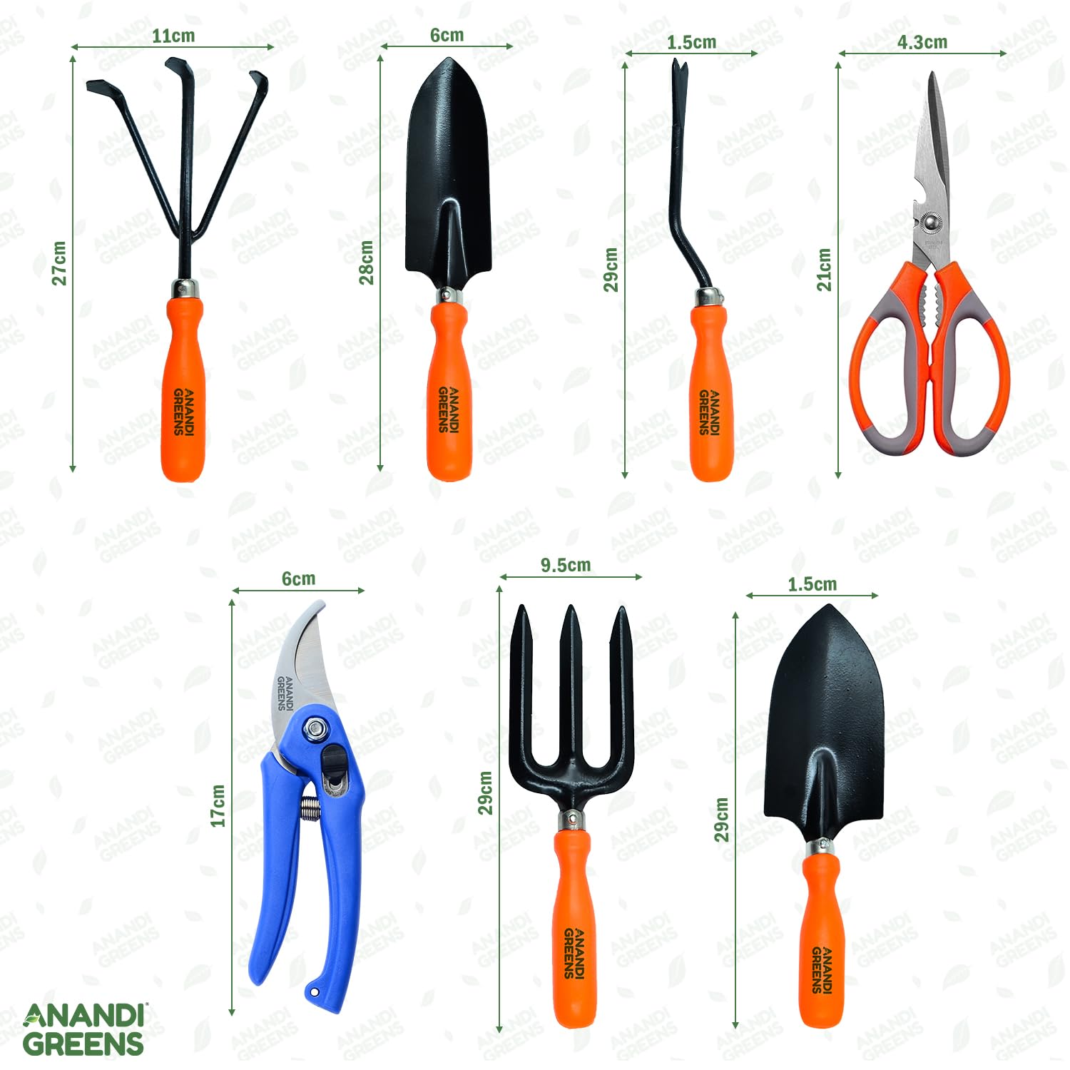 Anandi Green's Metal Agriculture Gardening Tools Kit-10 Pcs (Cultivator, Fork, Trowels, Weeder, Garden Gloves, Pruner Cutter, Scissors, Seeds Packet, Tool packet) | Gardening Tools Set For Home Garden 2