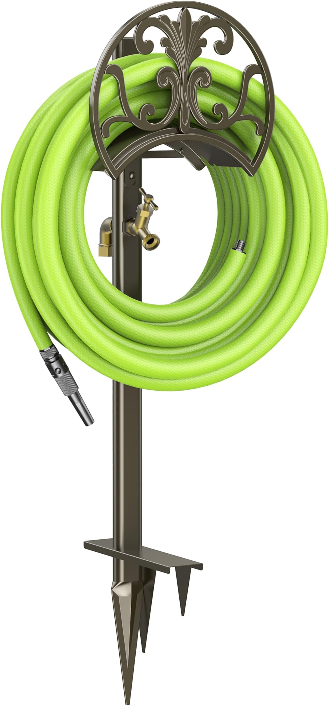 GOFORWILDGarden Hose Stand with Brass Faucet, Detachable Heavy Duty Water Hose Holder, Freestanding Metal Hose Reel Decorative Storage Hanger Holds 150-Feet Hose for Outside Patio Lawn Yard