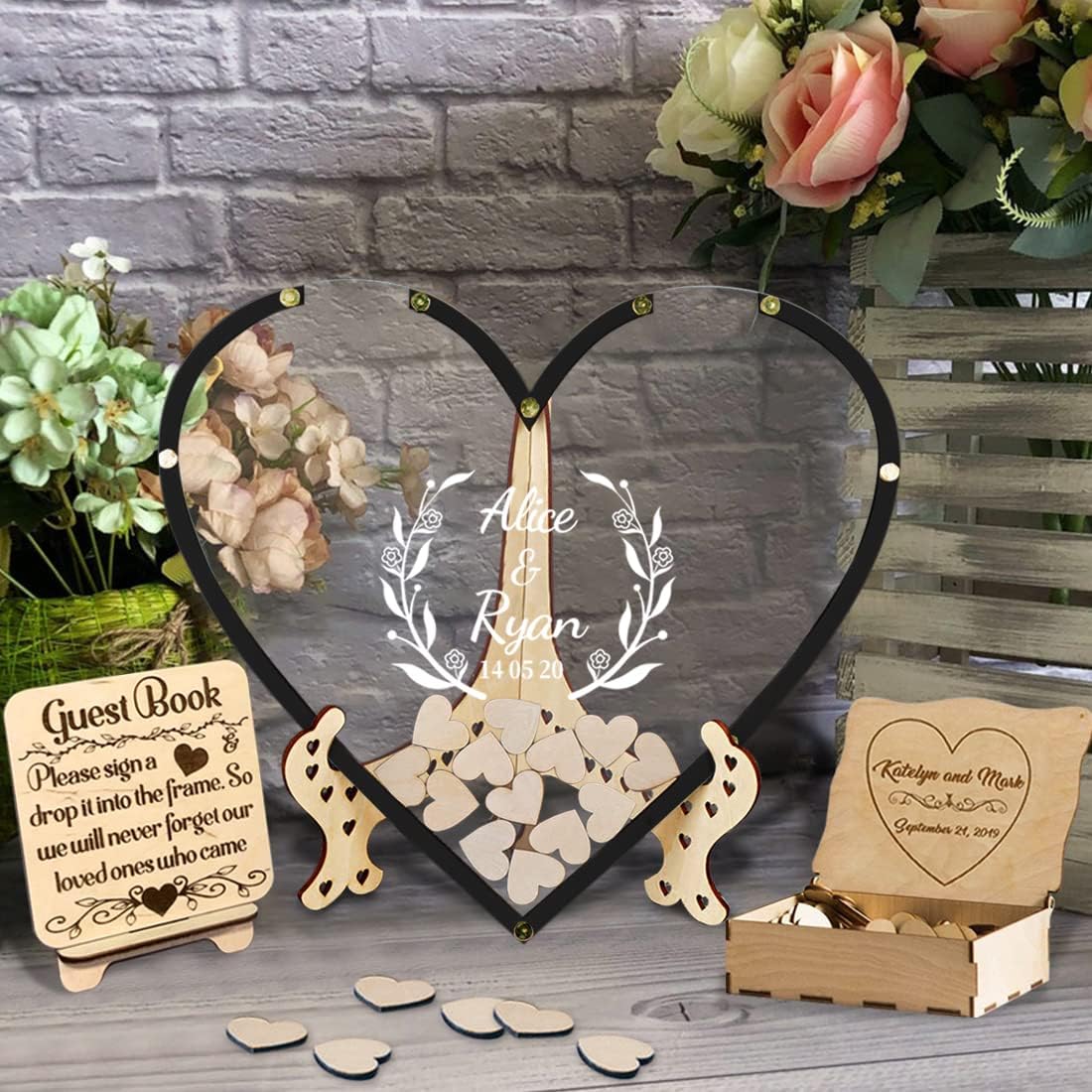 Personalized Custom Text Rustic Wedding Guest Book, Heart