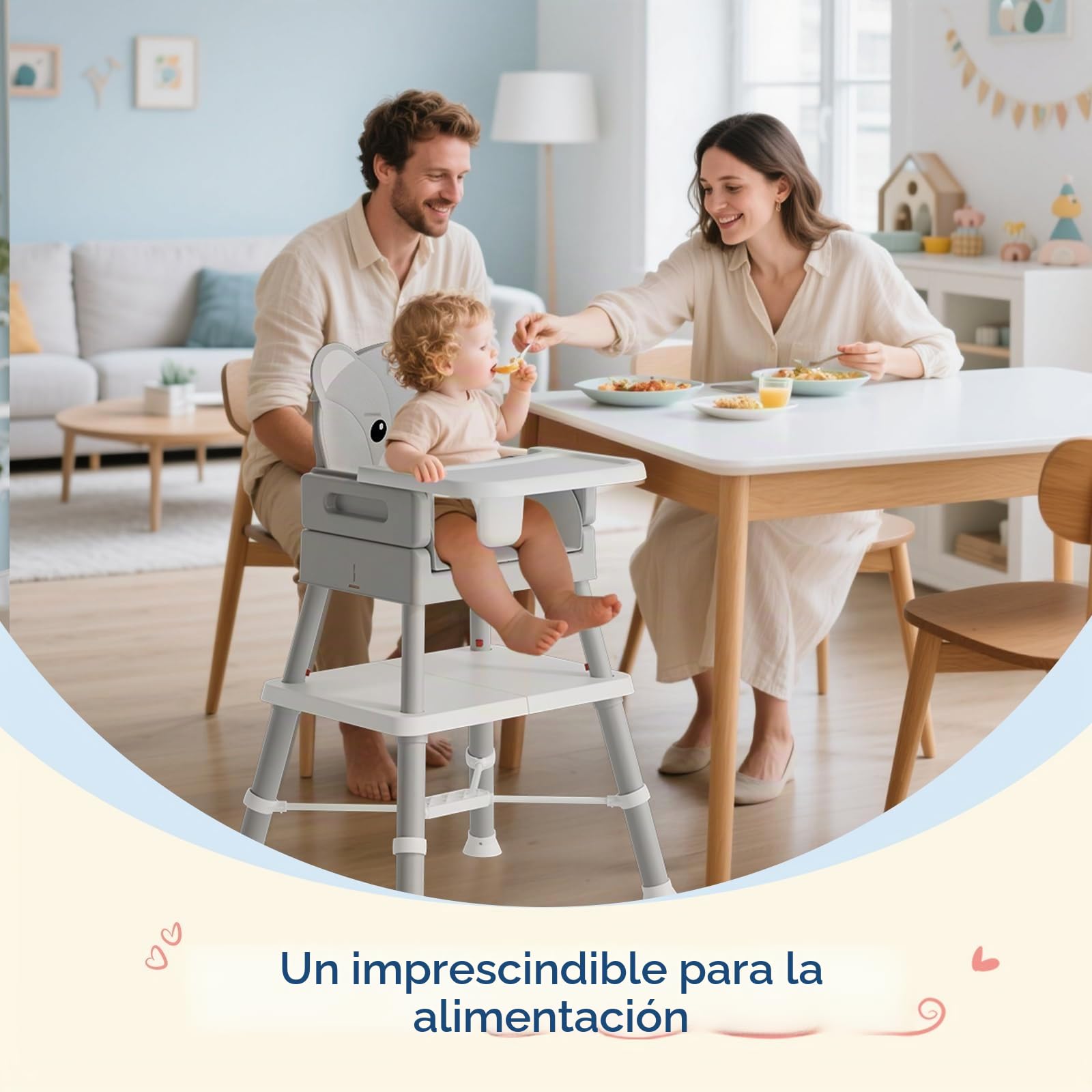 COOSEYA Trona Bebé 6 en 1 Convertible y Plegable, Silla Alta para Bebés y Niños, Trona Evolutiva con Bandeja Desmontable, Arnés de 5 Puntos y Cojín, Silla de Alimentación Portátil (Gris, 6 M - 36M)